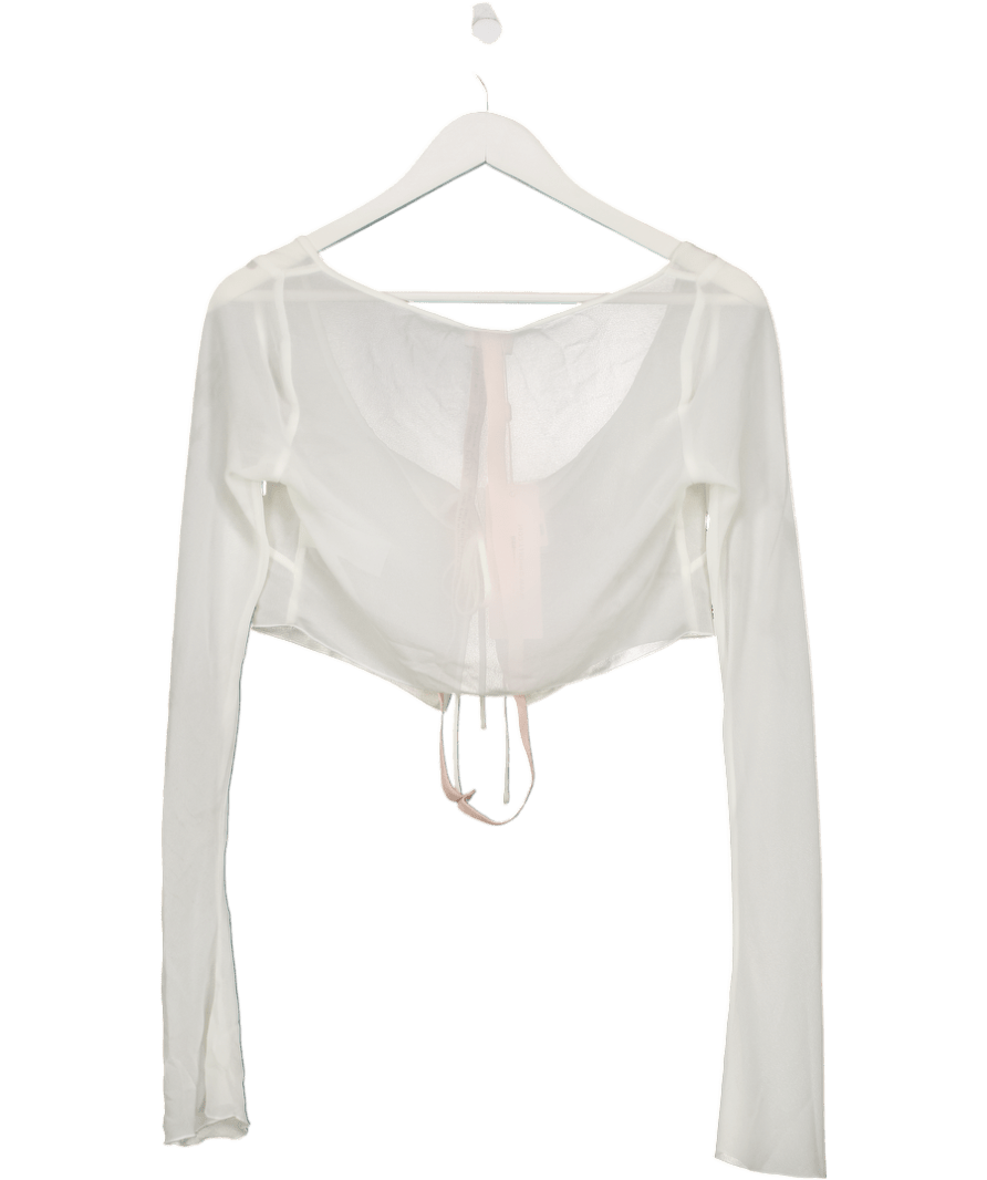 Oh Polly White Long Sleeve Ruched Bralette Top With Sheer UK 8 - Reliked