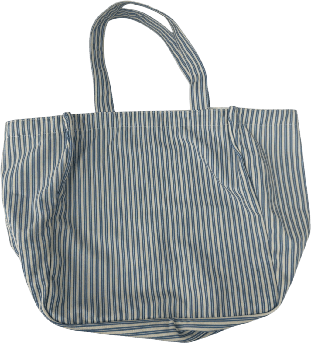 Oh Polly White Oversized Canvas Tote Bag In Teal Blue Double Stripe - Reliked