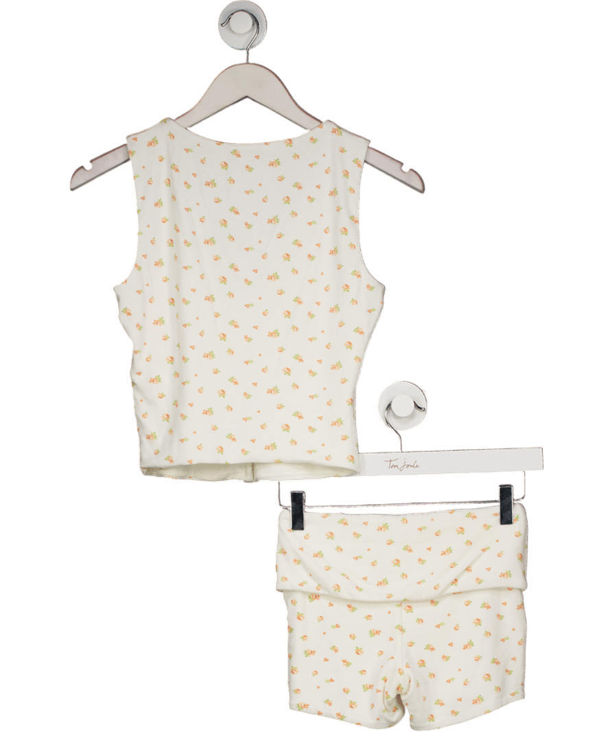 Oh Polly White Ribbed Button Up Vest Top And Shorts Set UK XS - Reliked