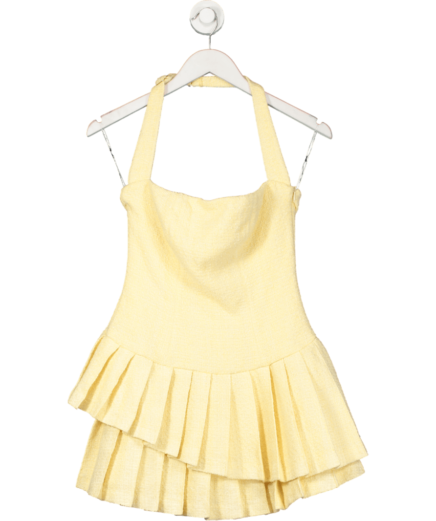 Oh Polly Yellow Rosaria Asymmetric Layered Halterneck Mini Dress UK 8 - Reliked