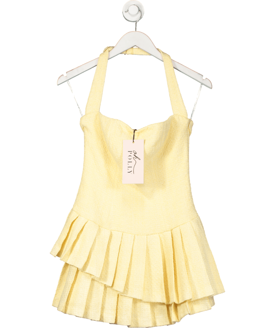Oh Polly Yellow Rosaria Asymmetric Layered Halterneck Mini Dress UK 8 - Reliked