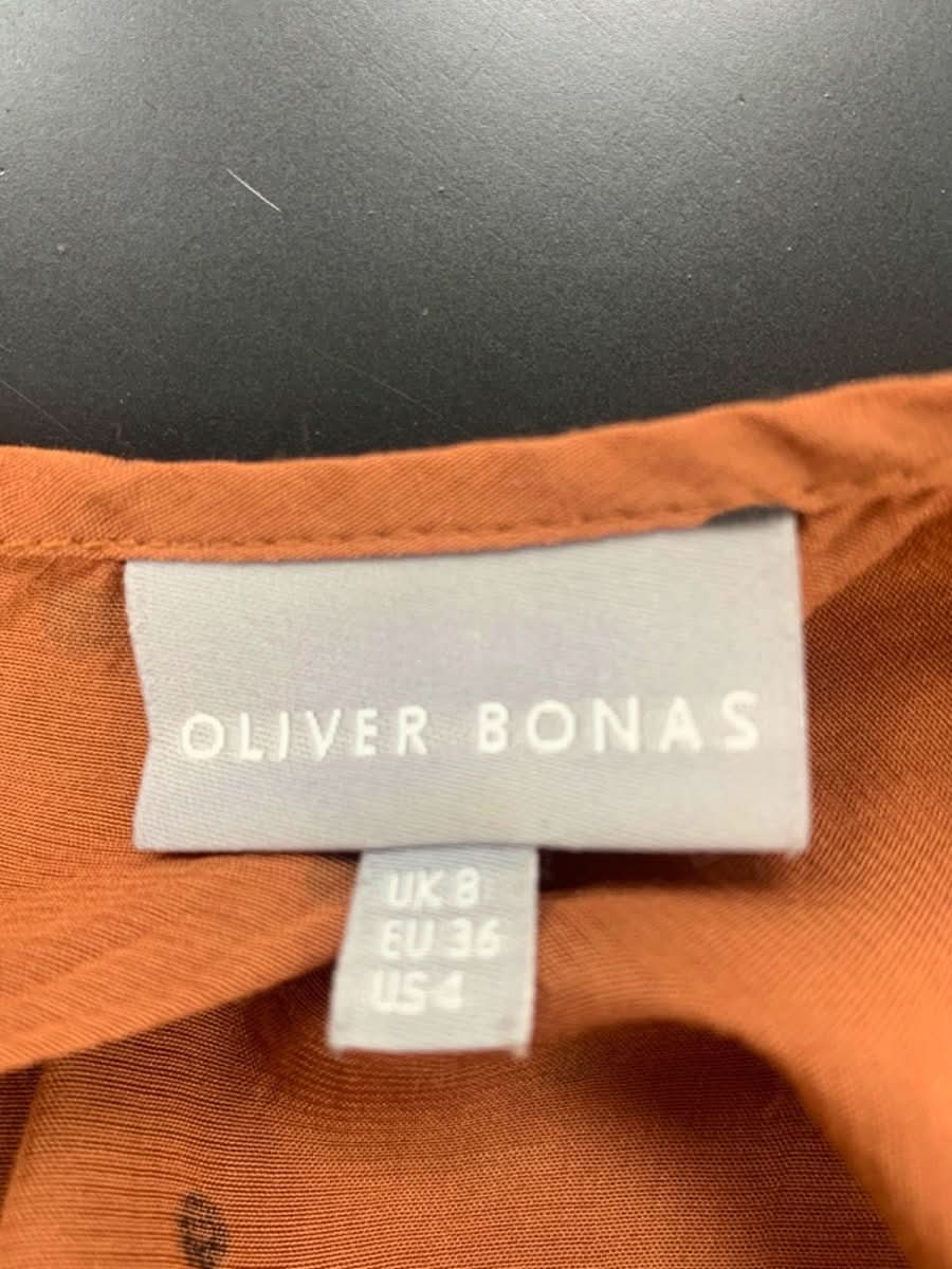 Oliver Bonas Brown Polka Dot Long Sleeve Ruffle Dress UK 8 - Reliked