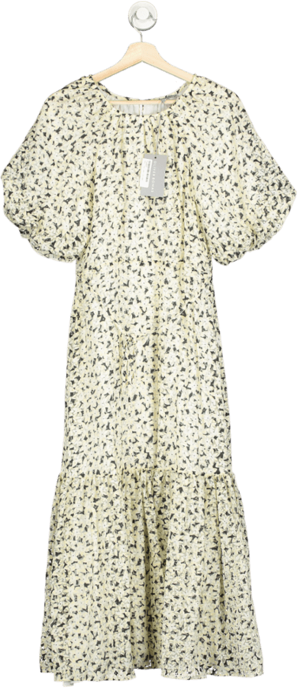 Oliver Bonas Yellow Floral Textured Midi Dress UK 8 - Reliked