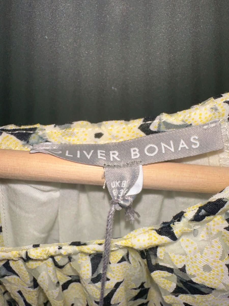 Oliver Bonas Yellow Floral Textured Midi Dress UK 8 - Reliked