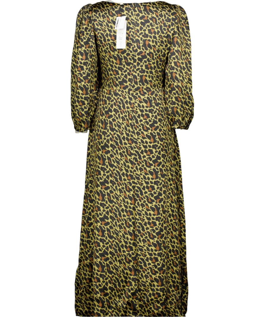 Olivia Rubin Brown Leopard Print Satin Midi Dress UK 10 - Reliked