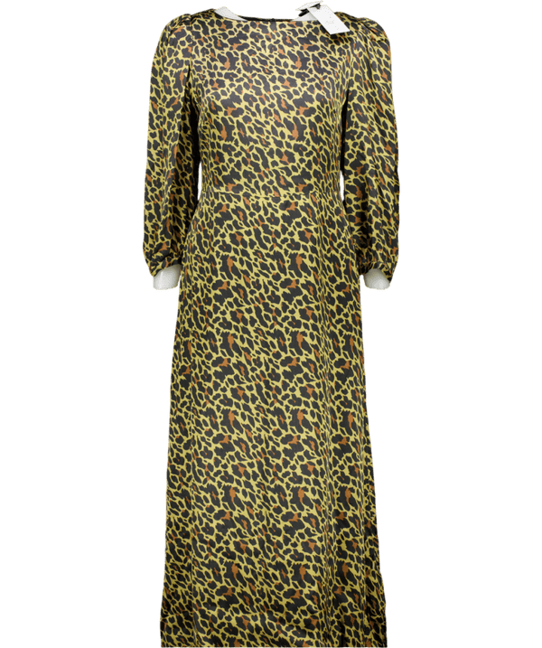 Olivia Rubin Brown Leopard Print Satin Midi Dress UK 10