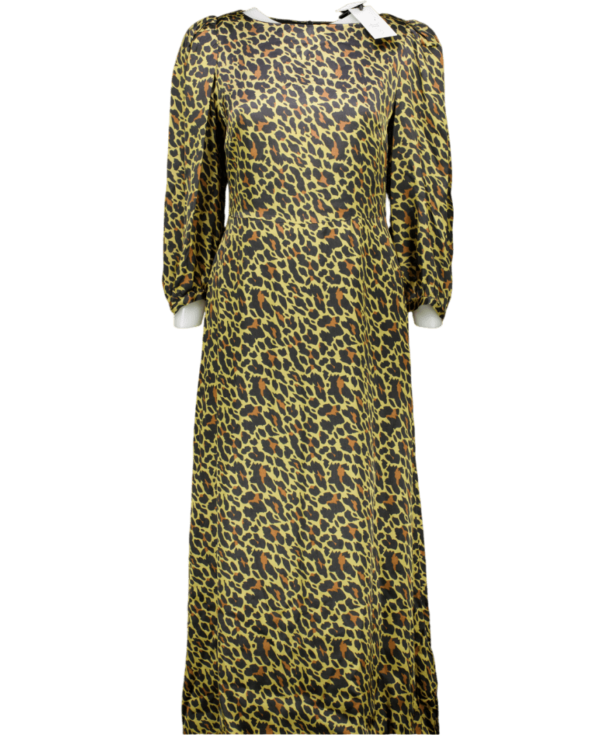 Olivia Rubin Brown Leopard Print Satin Midi Dress UK 10 - Reliked