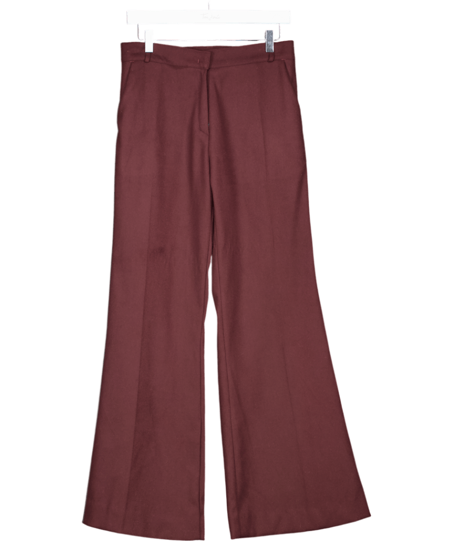 One by Two Red Burgundy Wool Look Wide Leg Trousers UK L - Reliked