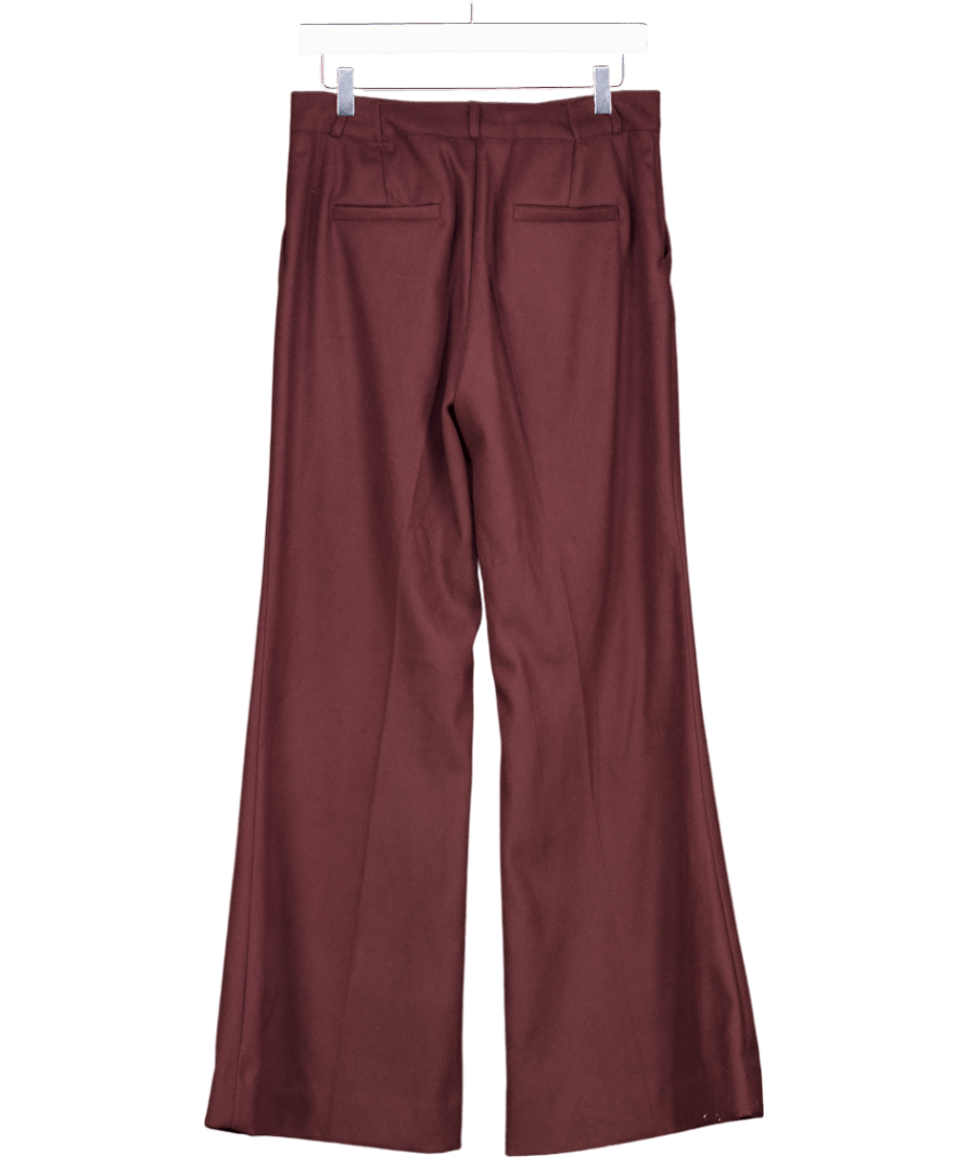 One by Two Red Burgundy Wool Look Wide Leg Trousers UK L - Reliked