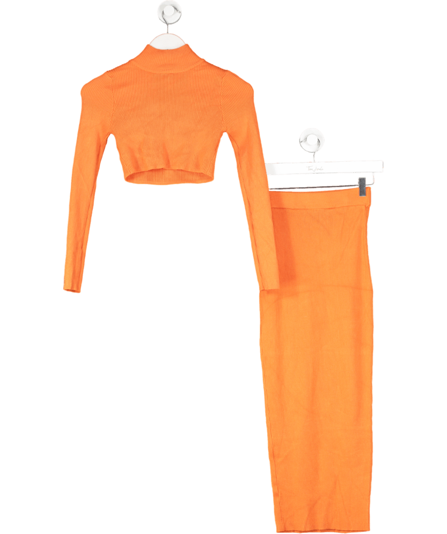 Orange High Neck Crop Top And Midi Skirt Set UK XS - Reliked