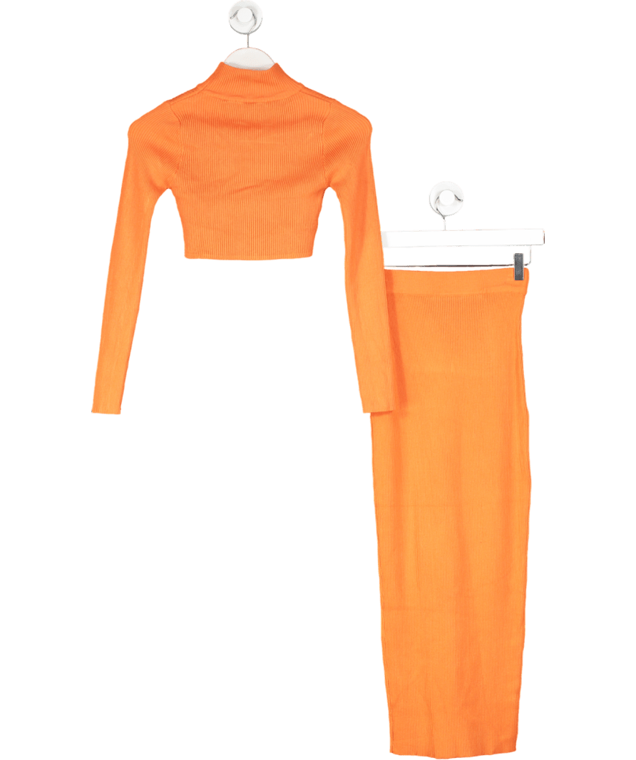 Orange High Neck Crop Top And Midi Skirt Set UK XS - Reliked