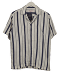 Orlebar Brown White Azul Blue/cashew Stripe Relaxed Fit Capri Collar Linen - cotton Shirt UK M - Reliked