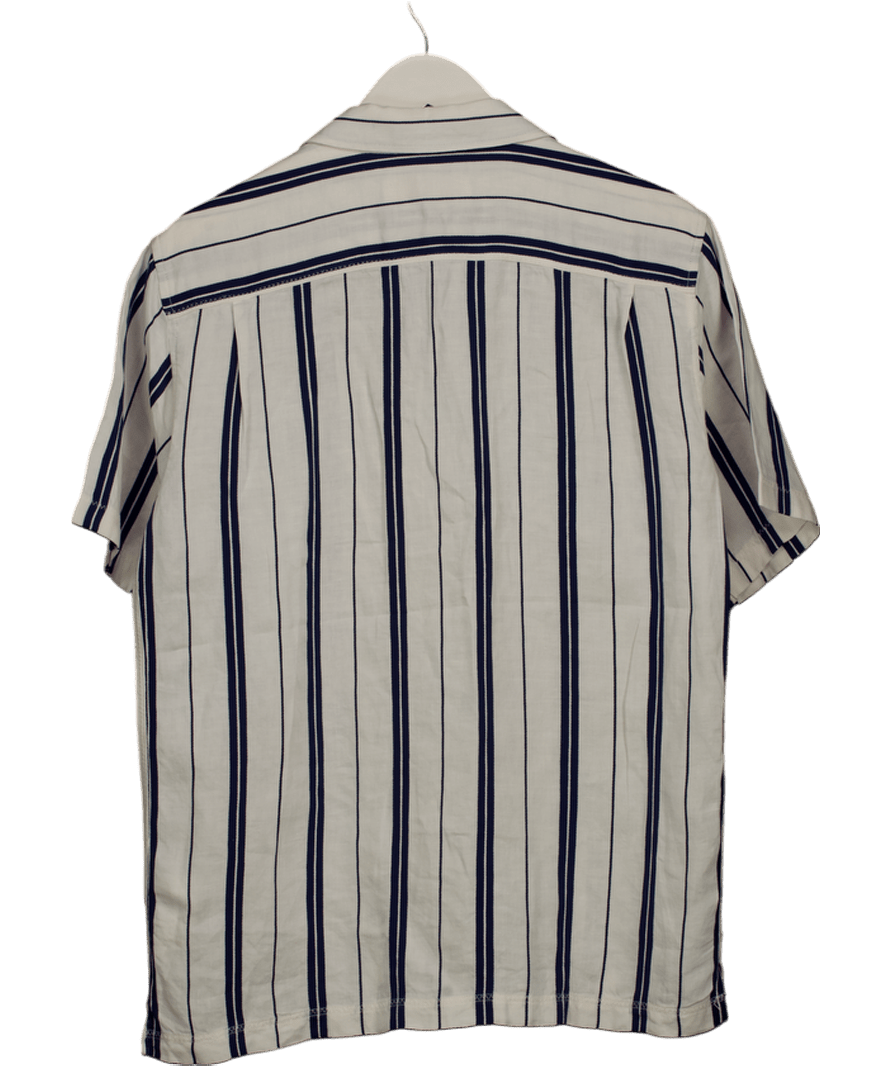 Orlebar Brown White Azul Blue/cashew Stripe Relaxed Fit Capri Collar Linen - cotton Shirt UK M - Reliked