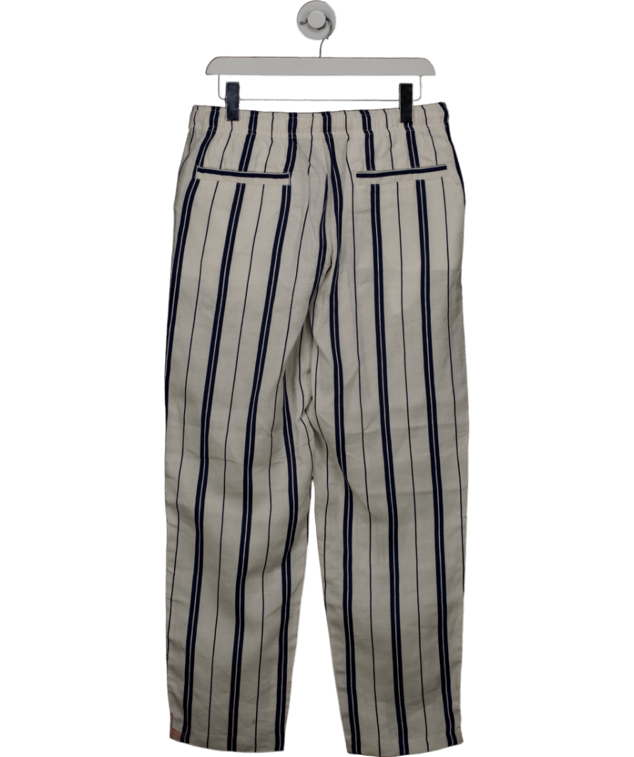 Orlebar Brown White Azul Blue/cashew Stripe Relaxed Fit Linen - cotton Drawcord Trousers W30 - Reliked