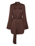 ROTATE Chocolate Brown Satin Tie Shirt Dress UK 6