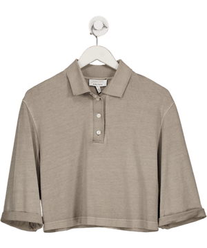 & Other Stories Beige Cropped Smooth Organic Cotton Polo Top UK XS