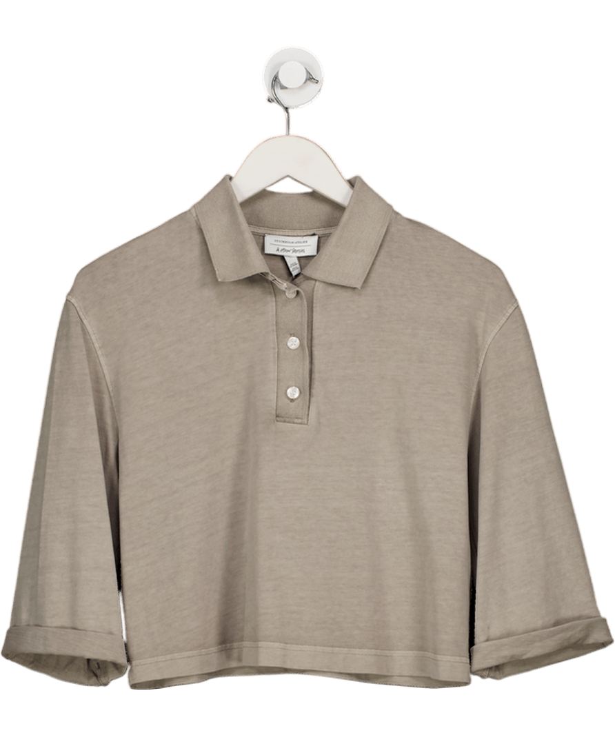 & Other Stories Beige Cropped Smooth Organic Cotton Polo Top UK XS - Reliked