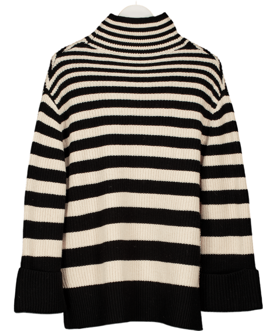 & Other Stories Black Beige Cotton Blend Stripe Roll Neck Jumper UK S - Reliked
