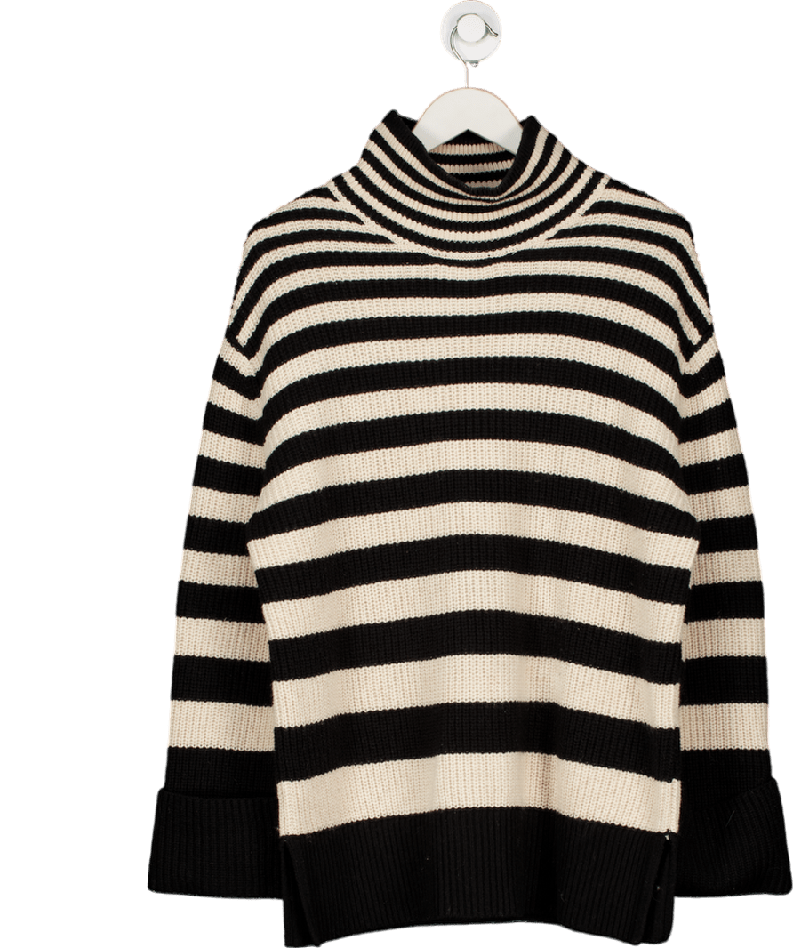 & Other Stories Black Beige Cotton Blend Stripe Roll Neck Jumper UK S - Reliked