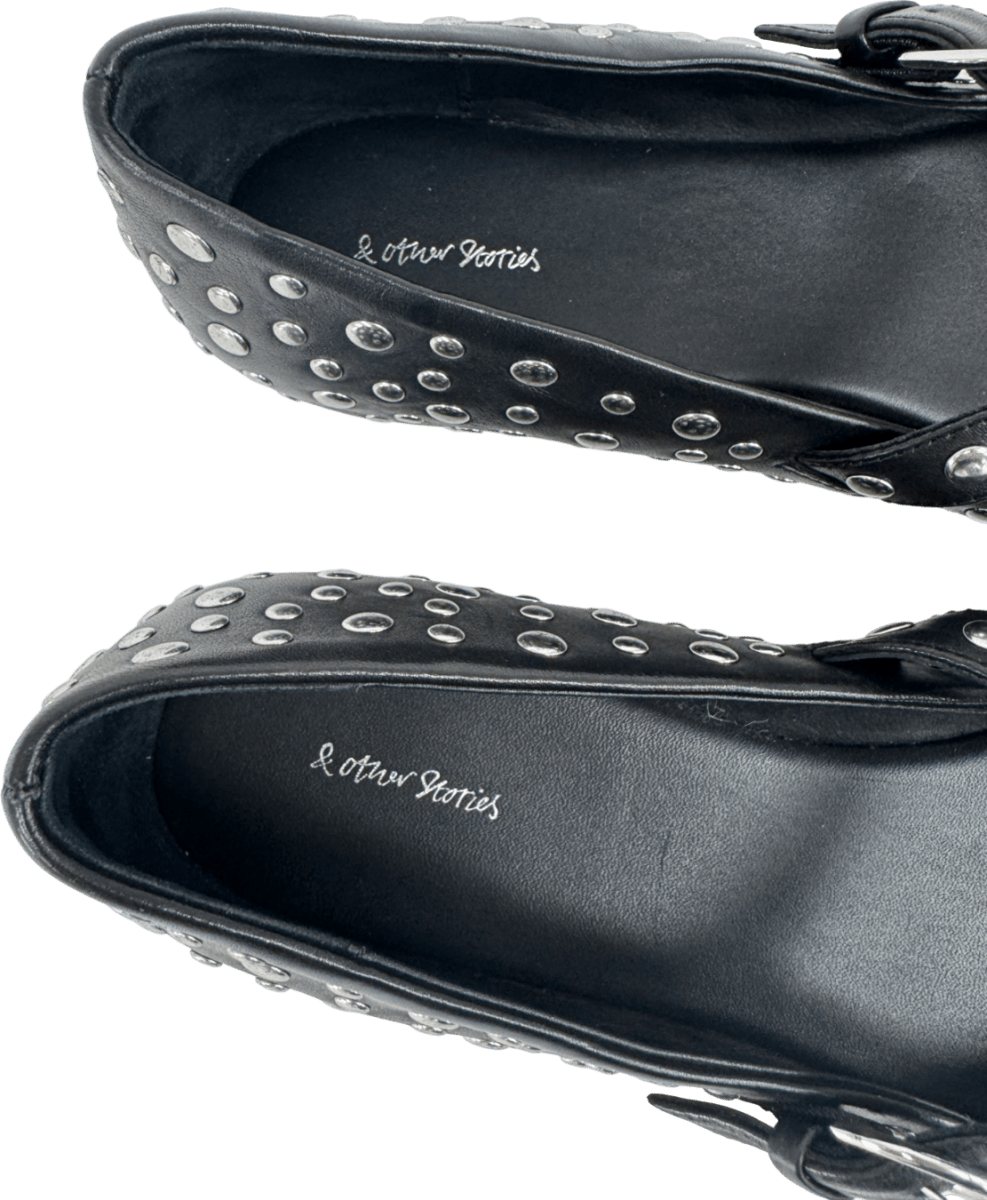 & Other Stories Black Studded Leather Ballet Flats UK 7 EU 40 👠 - Reliked