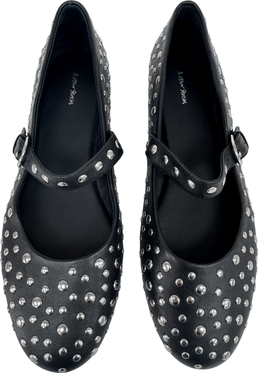 & Other Stories Black Studded Leather Ballet Flats UK 7 EU 40 👠 - Reliked