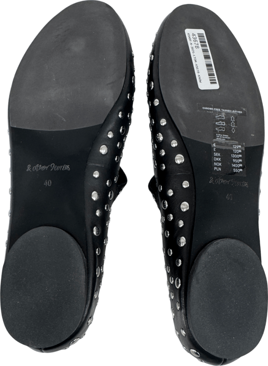 & Other Stories Black Studded Leather Ballet Flats UK 7 EU 40 👠 - Reliked