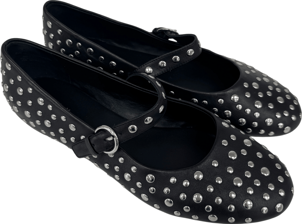 & Other Stories Black Studded Leather Ballet Flats UK 7 EU 40 👠 - Reliked