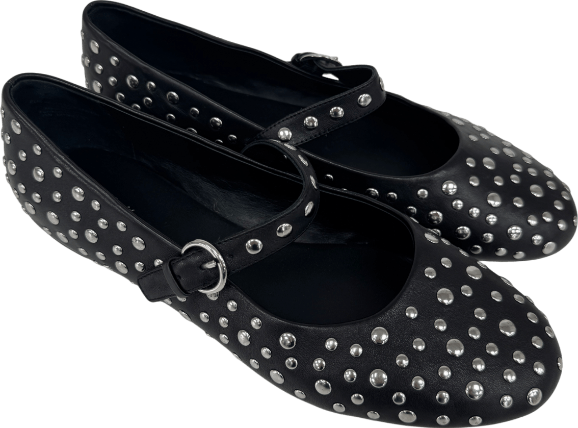 & Other Stories Black Studded Leather Ballet Flats UK 7 EU 40 👠 - Reliked