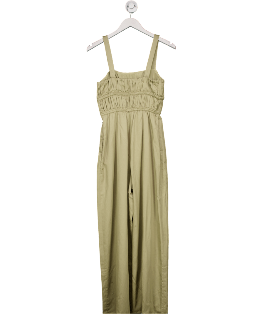 & Other Stories Green Linen Blend Wide Leg Jumpsuit With Ruched Bodice Detail UK 8 - Reliked