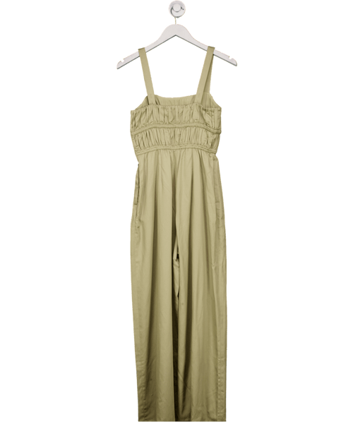 & Other Stories Green Linen Blend Wide Leg Jumpsuit With Ruched Bodice Detail UK 8 - Reliked