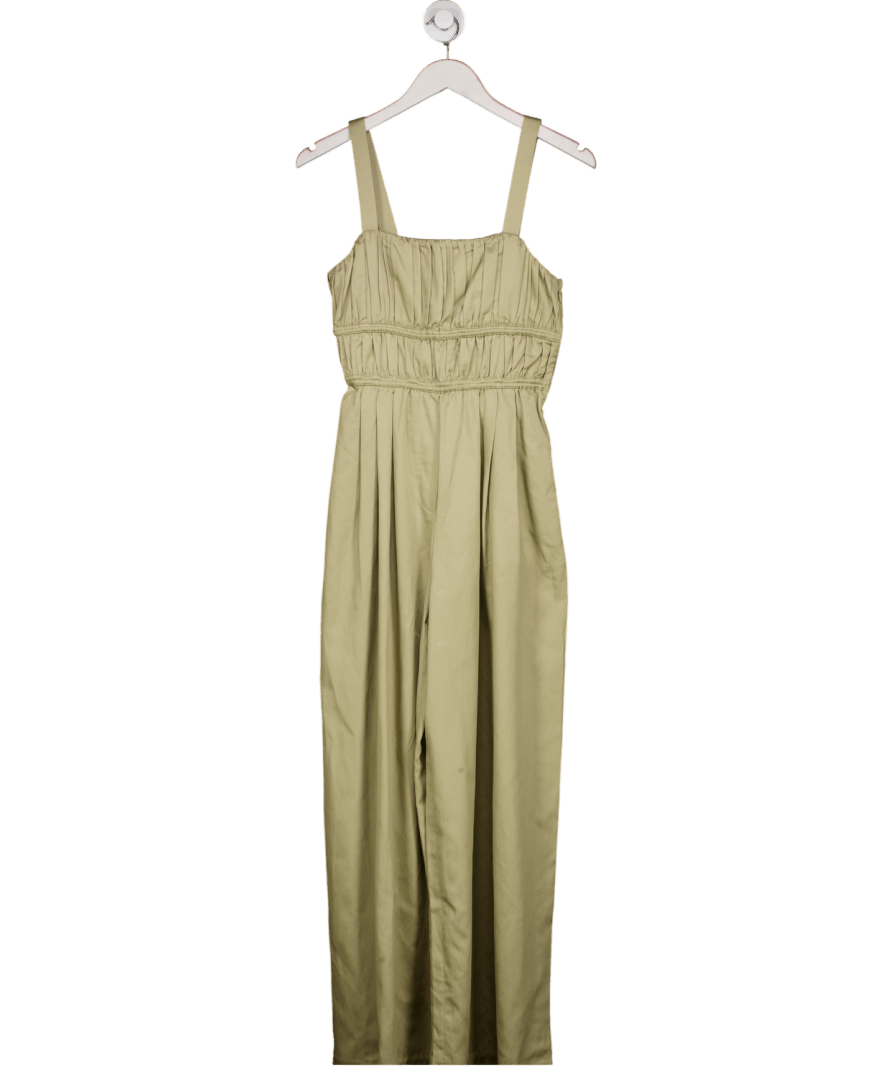 & Other Stories Green Linen Blend Wide Leg Jumpsuit With Ruched Bodice Detail UK 8 - Reliked