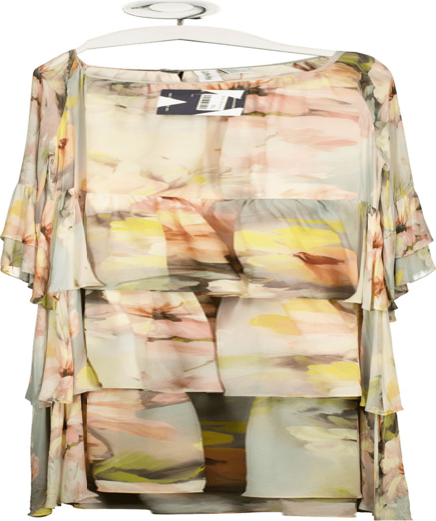 & Other Stories Multicoloured Tiered Maxi Dress With Ruffle Sleeve Detail In Watercolour Floral Print UK S - Reliked