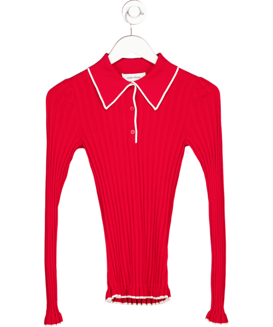 & Other Stories Red Rib - knit Polo Shirt UK XS - Reliked
