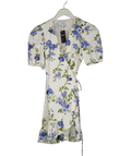 & Other Stories White / Blue Floral Wrap Linen Mini Dress UK 6 - Reliked