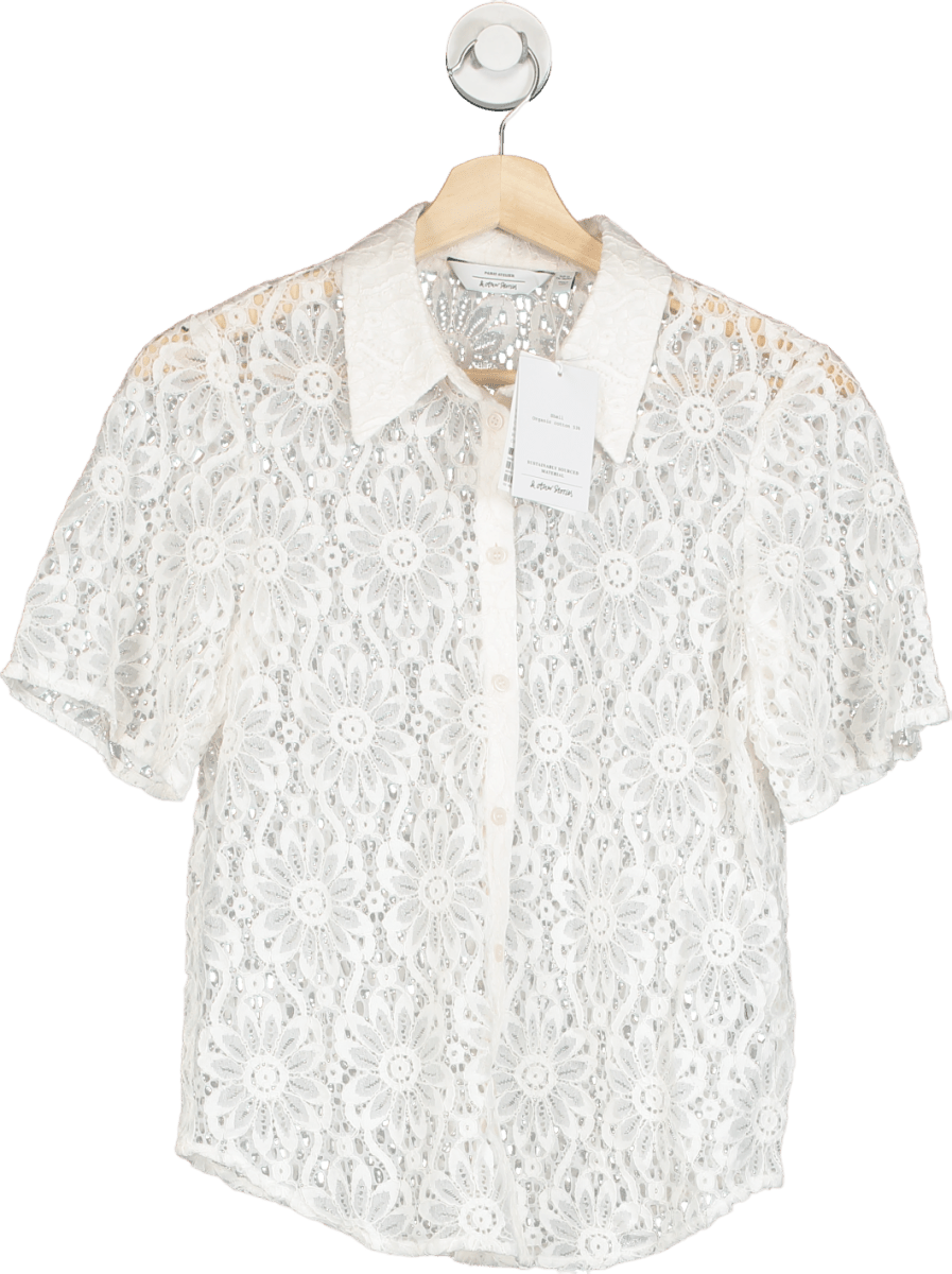 & Other Stories White Lace Short Sleeve Blouse EU 34 UK 6 - Reliked