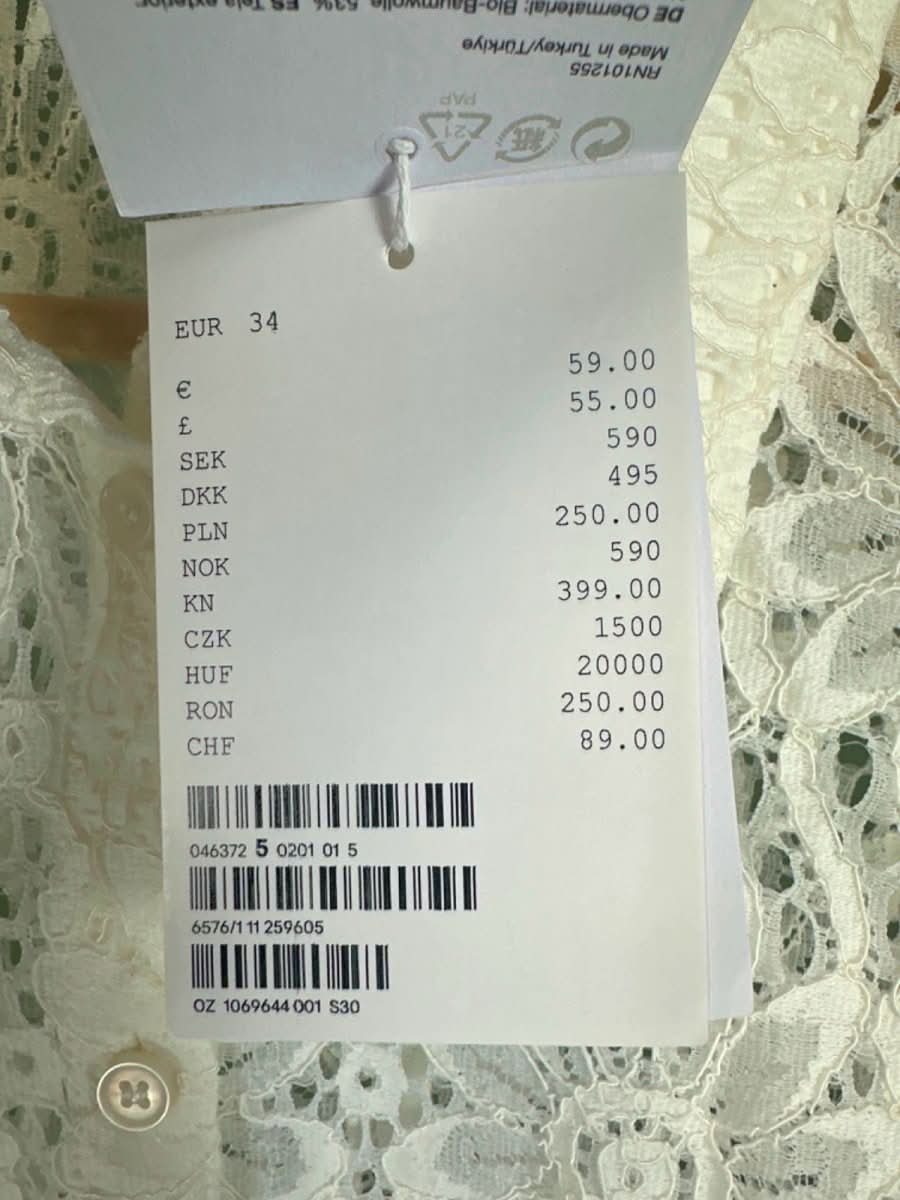 & Other Stories White Lace Short Sleeve Blouse EU 34 UK 6 - Reliked