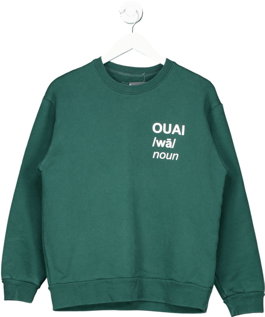 OUAI Green Live Life Your Ouai Embroidered Crewneck UK S - Reliked