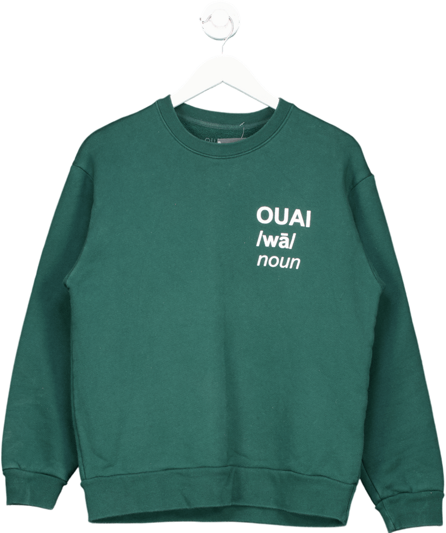 OUAI Green Live Life Your Ouai Embroidered Crewneck UK S - Reliked