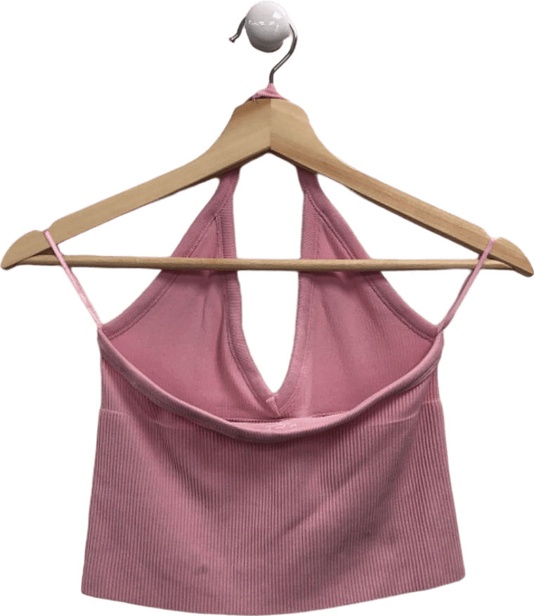 Out From Under Pink Halter Neck Crop Top UK S - Reliked