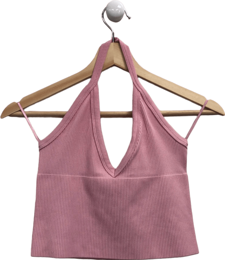 Out From Under Pink Halter Neck Crop Top UK S - Reliked