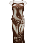 OUTCAST Brown Mesh Floral Maxi Dress UK S - Reliked