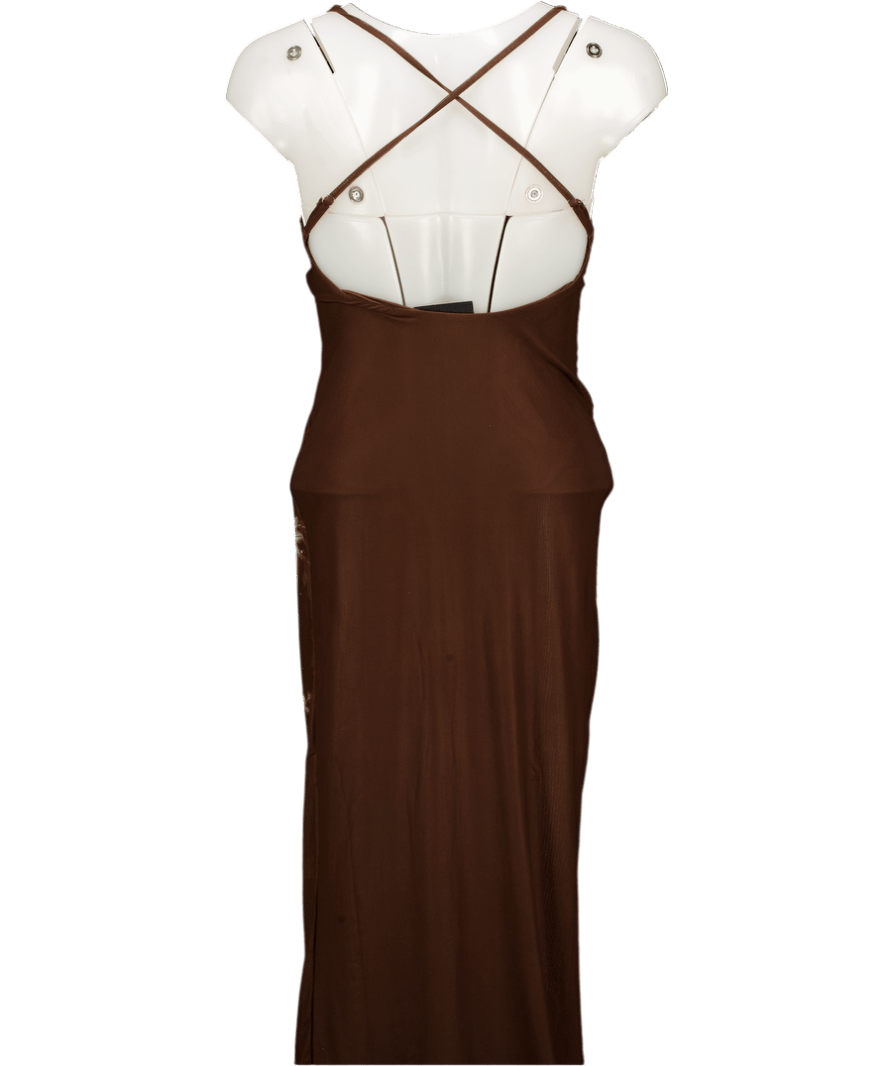 OUTCAST Brown Mesh Floral Maxi Dress UK S - Reliked