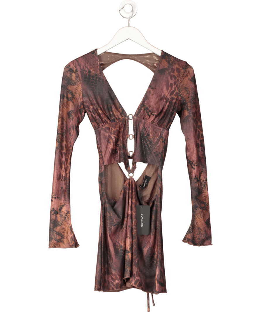 outcast Brown Satime Mini Dress Mauve Leopardo UK S - Reliked