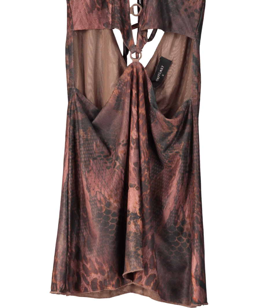 outcast Brown Satime Mini Dress Mauve Leopardo UK S - Reliked