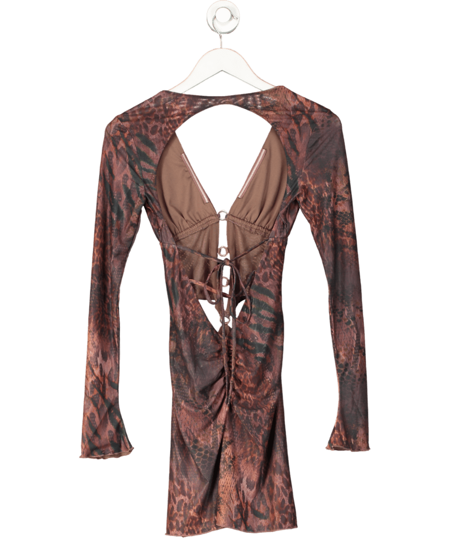 outcast Brown Satime Mini Dress Mauve Leopardo UK S - Reliked