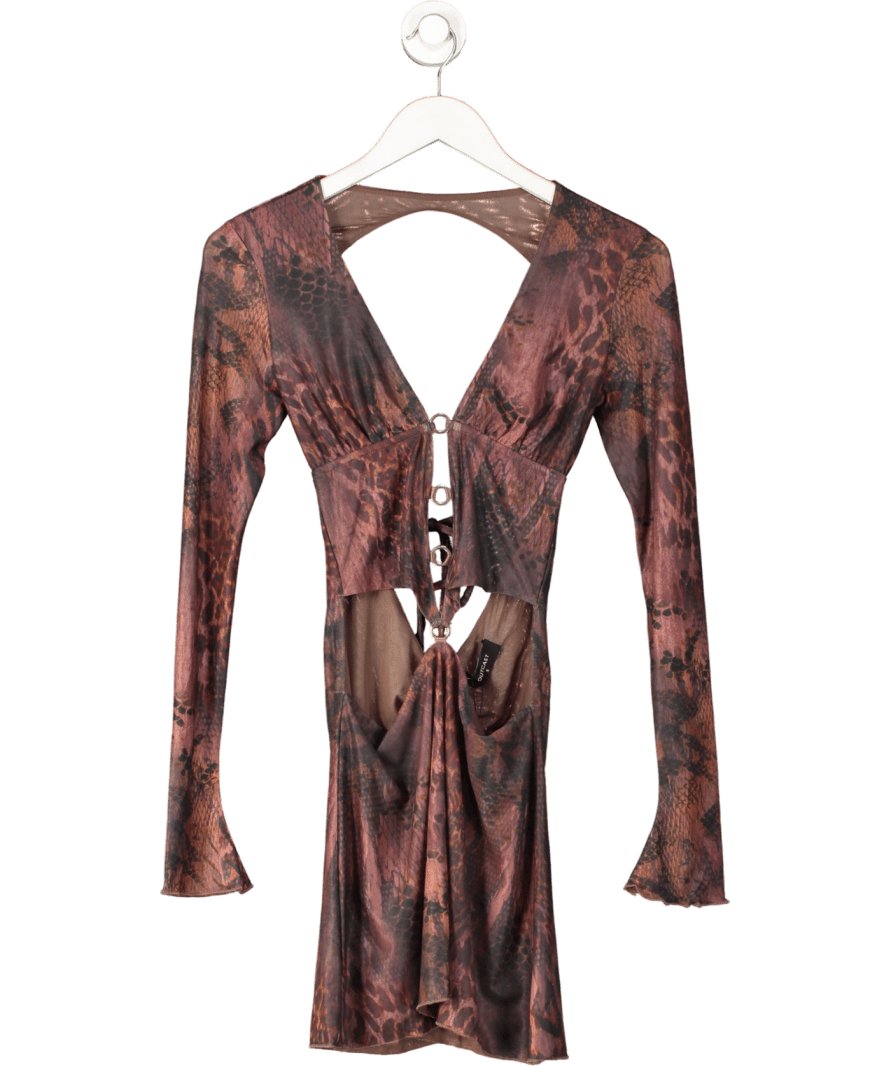 outcast Brown Satime Mini Dress Mauve Leopardo UK S - Reliked