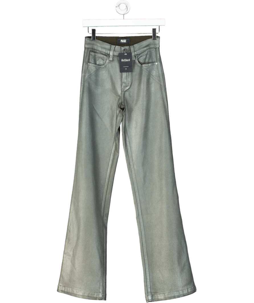 PAIGE Grey Midnight Claudine Coated Flare Trousers W24 - Reliked