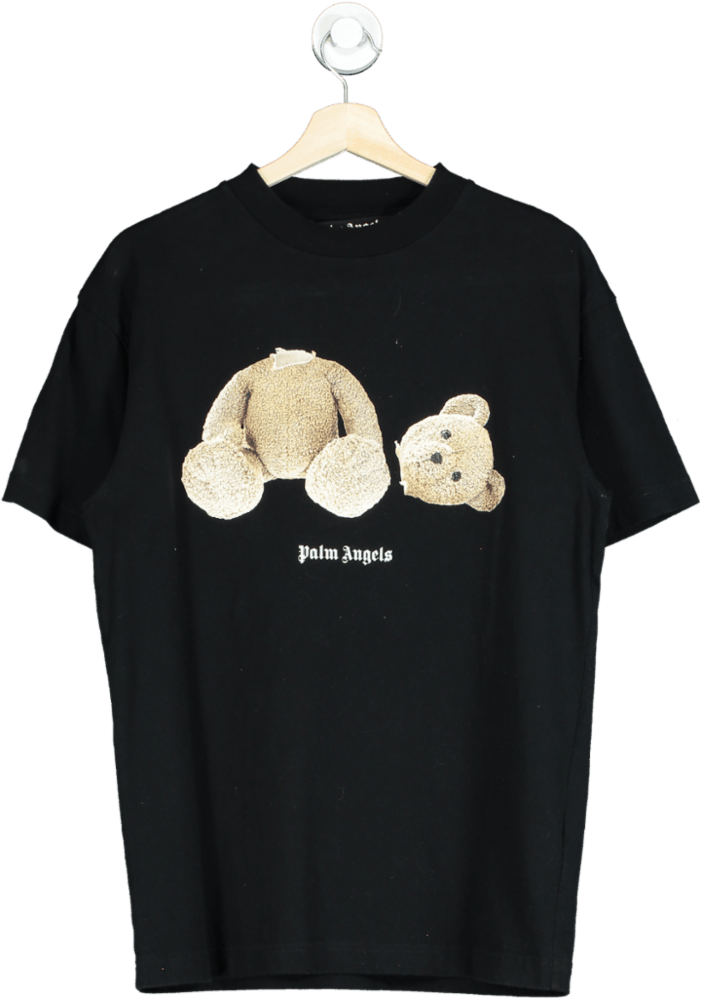 Palm Angels Black T-shirt with Teddy Bear Graphic UK S - Reliked
