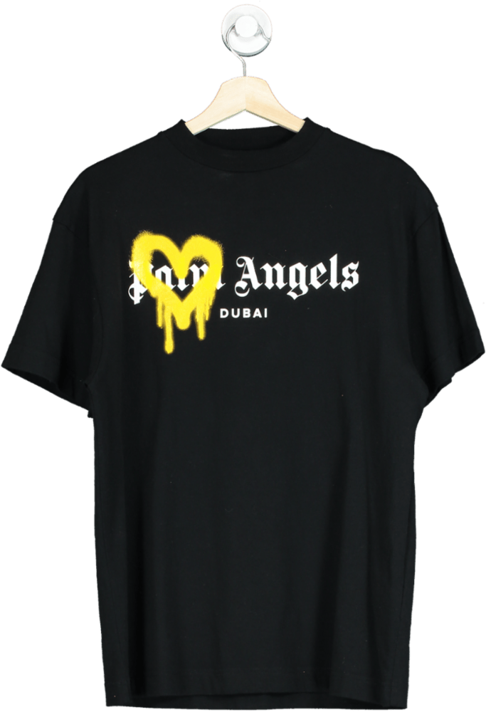 Palm Angels Dubai Sprayed T-Shirt Black/Yellow UK XS - Reliked