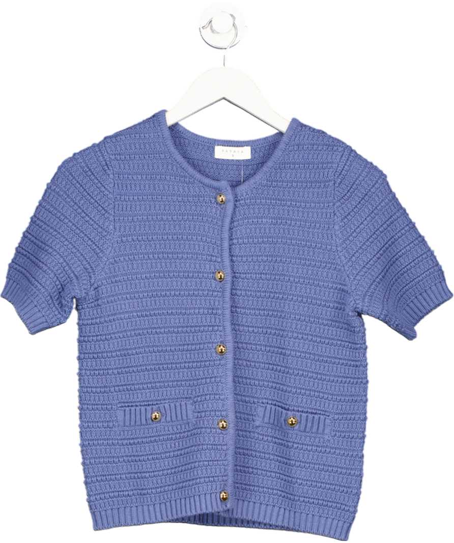 papaya Blue Short Sleeve Knit Jacket UK 8 - Reliked